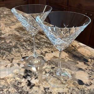 Set of 2. Lenox LC69 "GENA" Clear Crystal Martini Glass Czech Republic.